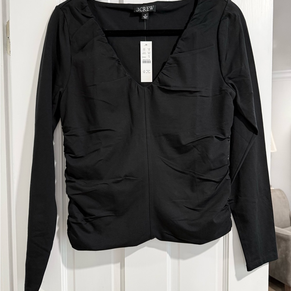 J. Crew Black Long Sleeve Ruched Blouse - NWT